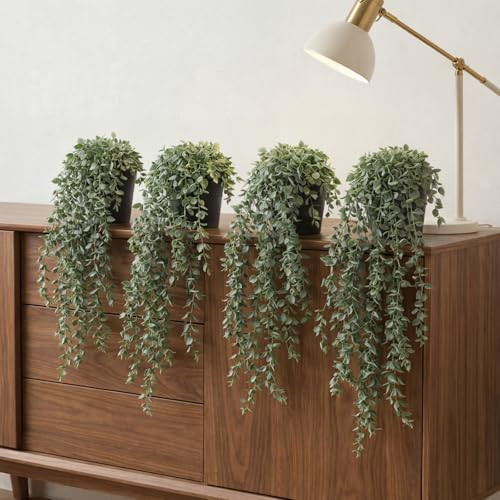 Suncalla 6 Pcs Artificial Hanging Eucalyptus Plant with Pot Potted Hanging Ivy Vines Fake Potted Greenery for Wall Living Room Home Shelf Office Bathroom Outdoor Indoor Vintage Decor | Amazon (US)