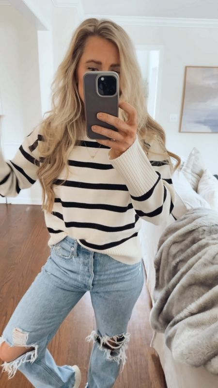 Target stripe sweater perfect for spring! Wearing a small. I love stripes with denim or a camel accessory. It also comes in the prettiest pink color

#LTKVideo #LTKworkwear #LTKfindsunder50