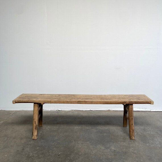 Vintage Elm Wood Coffee Table Bench | Etsy | Etsy (US)