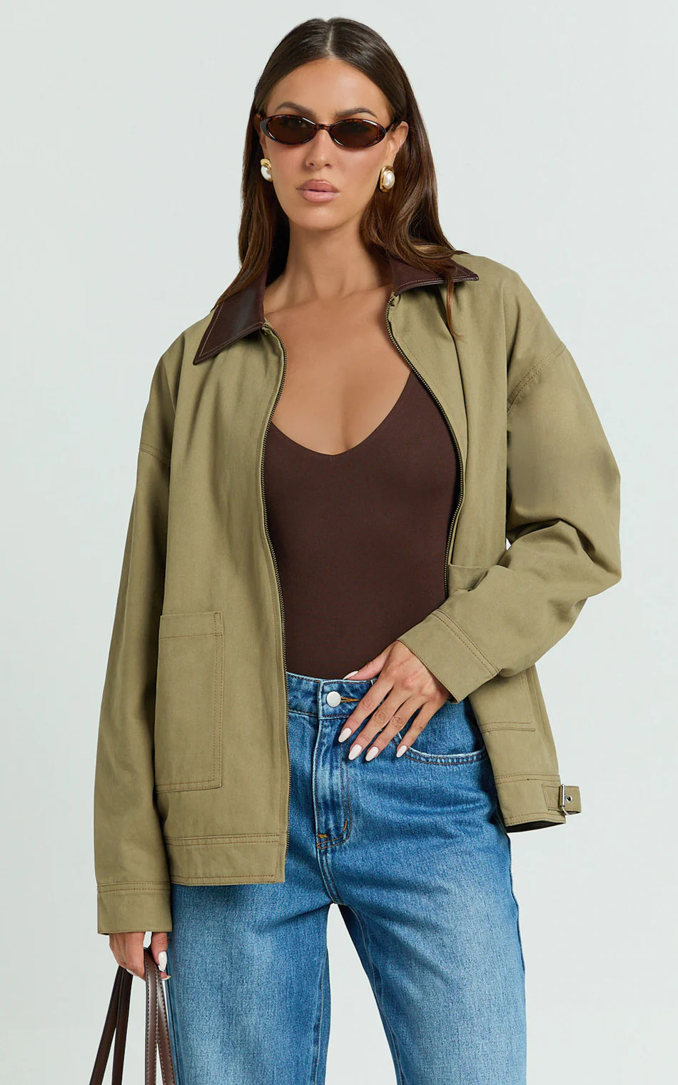 Susie Jacket - Contrast Collar Trucker Jacket in Khaki | Showpo (US, UK & Europe)