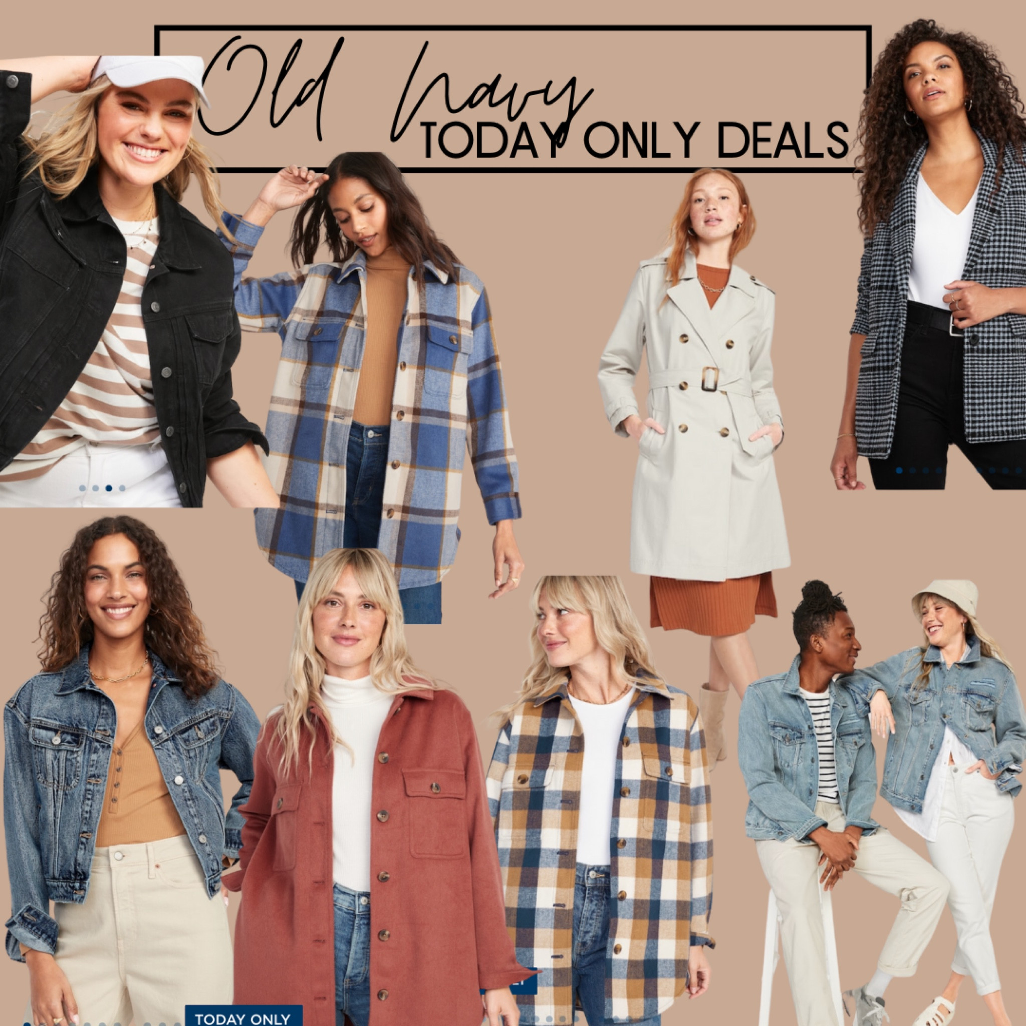Today ONLY Deals at Old Navy

Shackets, Jean jackets, blazers, womens coats, trench coats, falls jackets, LTKSALE, 25% off

#LTKsalealert #LTKSale #LTKSeasonal