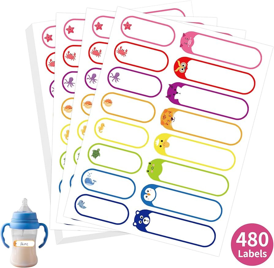 480 Pcs Labels for Kids Stuff Daycare, Waterproof Baby Name Label, Washable Bottle Labels, Reusab... | Amazon (US)