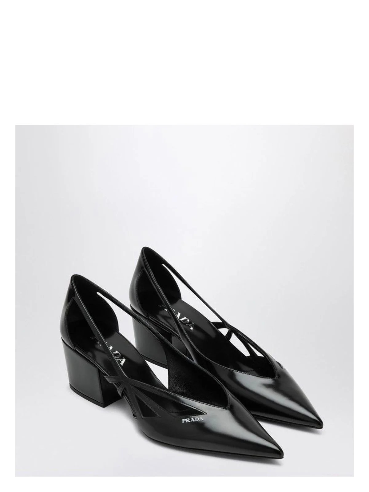 Prada Women's Cut Out Brushed Leather DÃ©colletÃ© Pumps in Black | Size 36.5 | 1I741NDB55055 | LOZURI