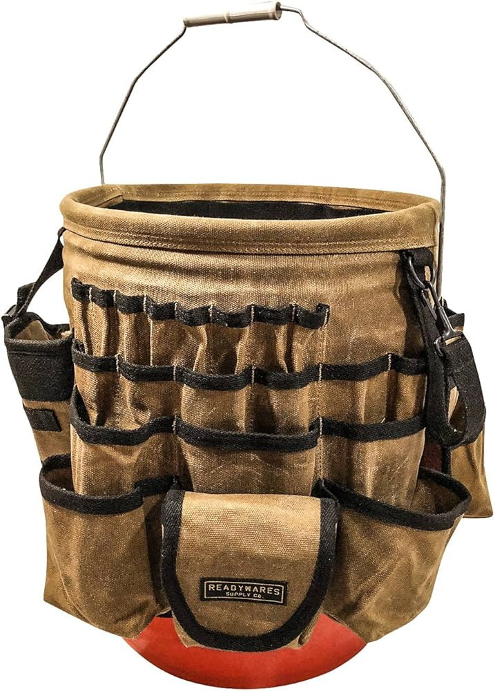 Waxed Canvas Tool Bucket Organizer, Heavy Duty with 58 Pockets, 5 Gallon Tool Bucket Organizer | Amazon (US)