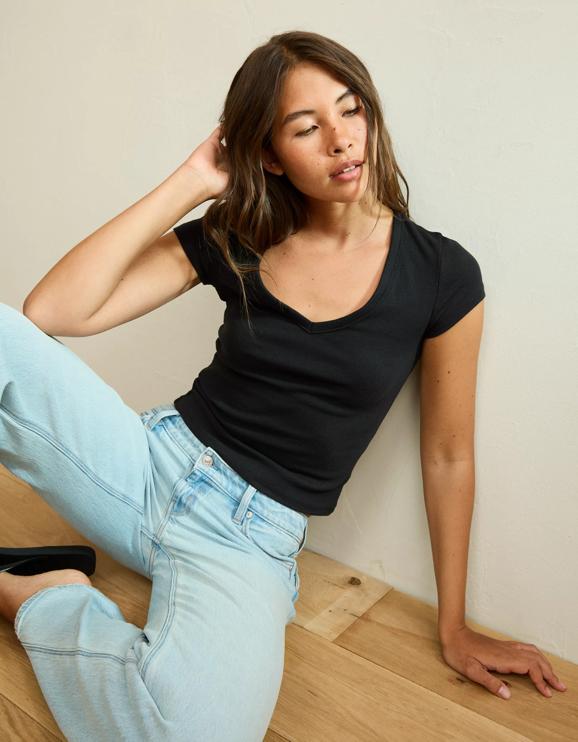 AE V-Neck Hey Baby Tee | American Eagle Outfitters (US & CA)