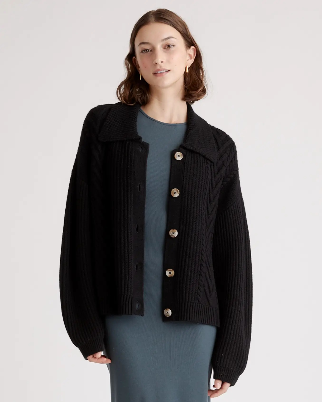 Australian Merino Wool Collared Cable Cardigan | Quince