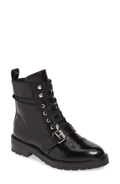 AllSaints Donita Combat Boot in Black Leather at Nordstrom, Size 11Us | Nordstrom