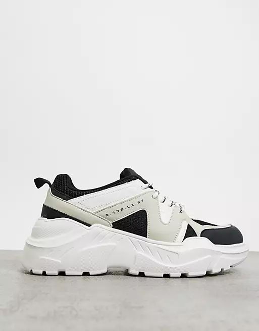 River Island chunky trainer in stone with black detailing | ASOS (Global)