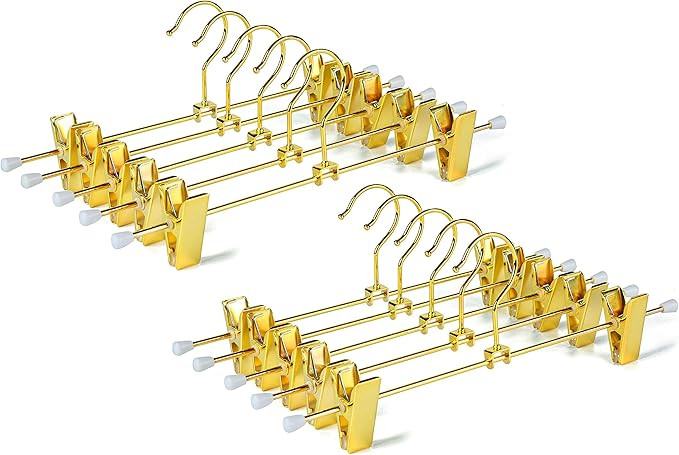 Amber Home 20 Pack Shiny Gold 12 Inch Metal Pants Skirts Hanger, Sturdy for Slacks Trousers with ... | Amazon (US)