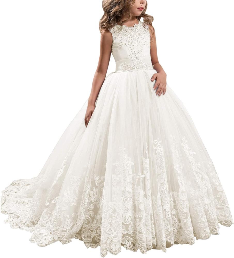 Princess Lilac Long Girls Pageant Dresses Kids Prom Puffy Tulle Ball Gown | Amazon (US)