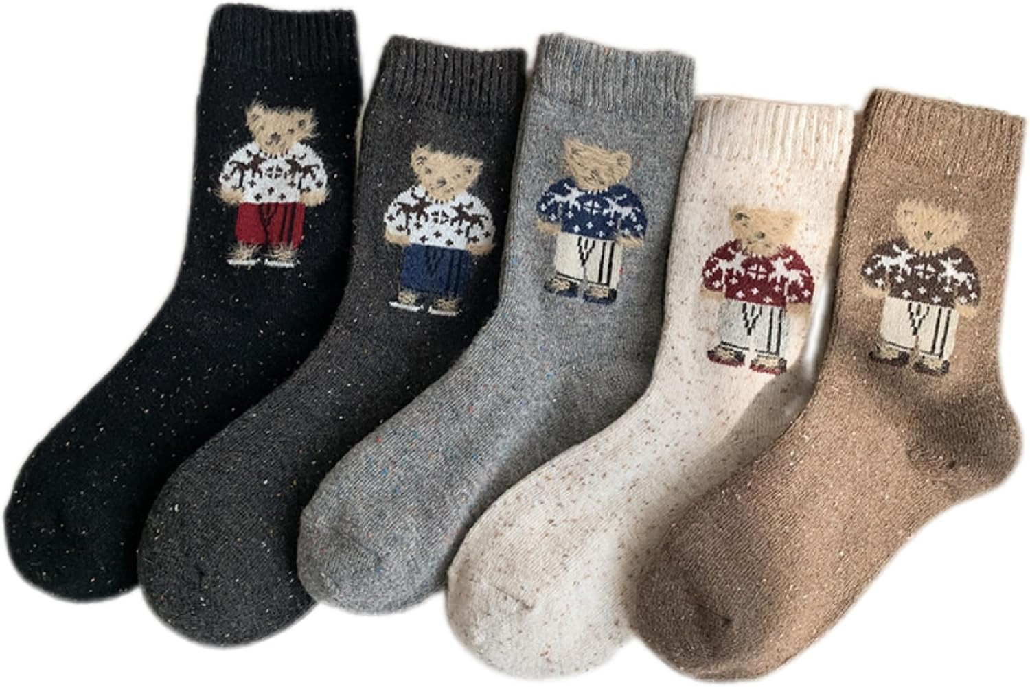 NTRUEML Bear Crew Socks 5 Pairs Female Cute Bear Embroidered Cotton Crew Socks Female Cute Mid-tube Socks Warm and Soft | Amazon (US)