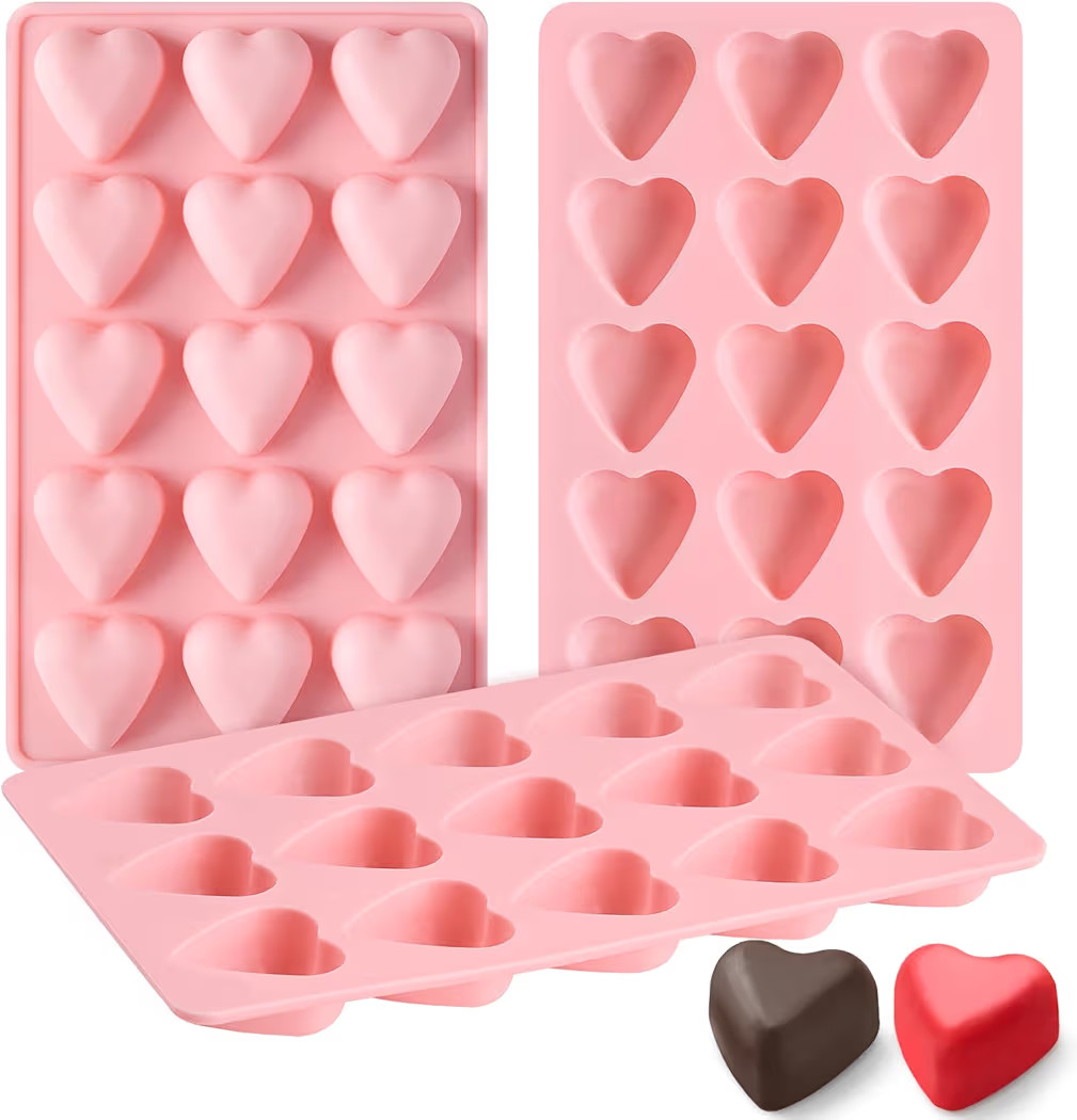 3 Pack Pink Heart Shaped Silicone Molds, 15-Cavity Non-Stick Valentine's Candy Molds for Making C... | Amazon (US)