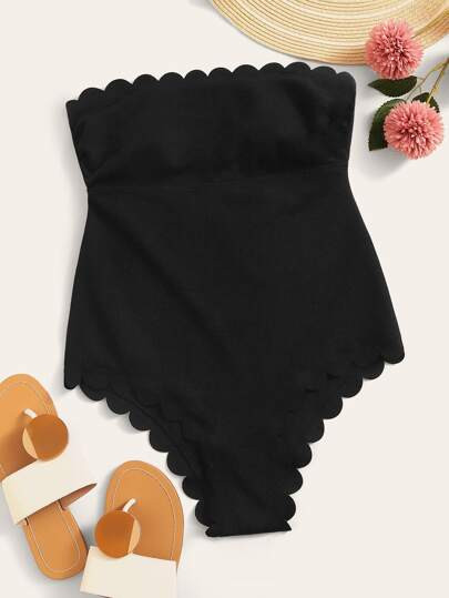 Scallop Trim Bandeau One Piece Swimsuit | SHEIN