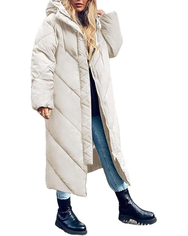 Flygo Womens Long Puffer Coat Long Sleeve Padded Winter Down Coats Hooded Parka Jacket | Amazon (US)