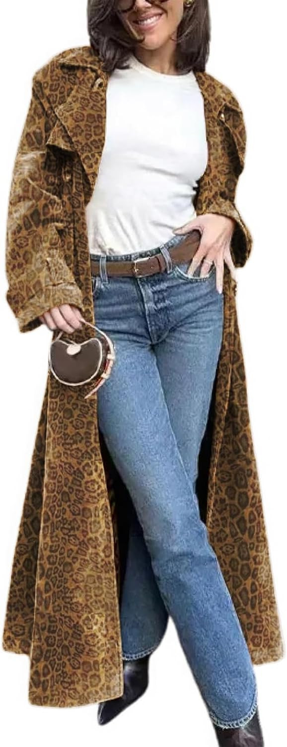 Women's Fashion Faux Suede Open Front Long Trench Coat Notched Lapel Double Breasted Maxi Overcoat with Belt | Amazon (US)