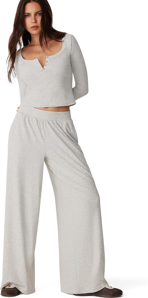 MOOSLOVER Women 2 Piece Matching Lounge Sets Striped Long Sleeve Pants Set | Amazon (US)