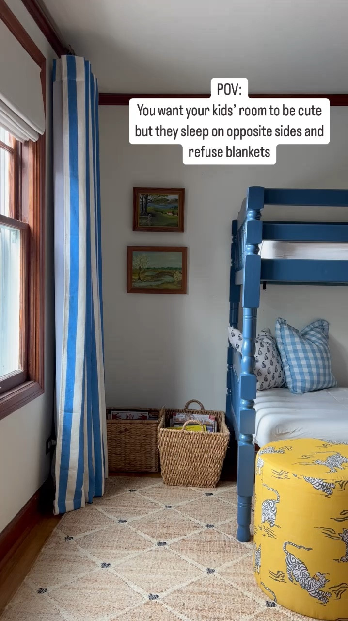Recently got this bunkbed and both kids started sleeping in Otto‘s room, which has had some very sweet pros, but they are both particular about their bedding and where they put their heads and at the end of the day I am not going to argue! But I’m happy with how fun and cute this room is turning out. 

Curtains and ottoman: @theinside 
Other sources: 

#LTKHome #LTKFamily