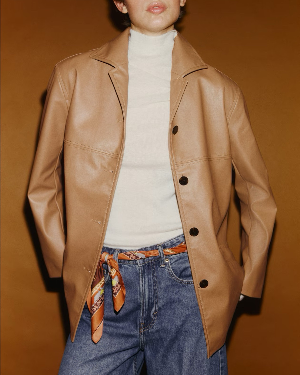 Tan faux leather jacket 

#LTKSeasonal