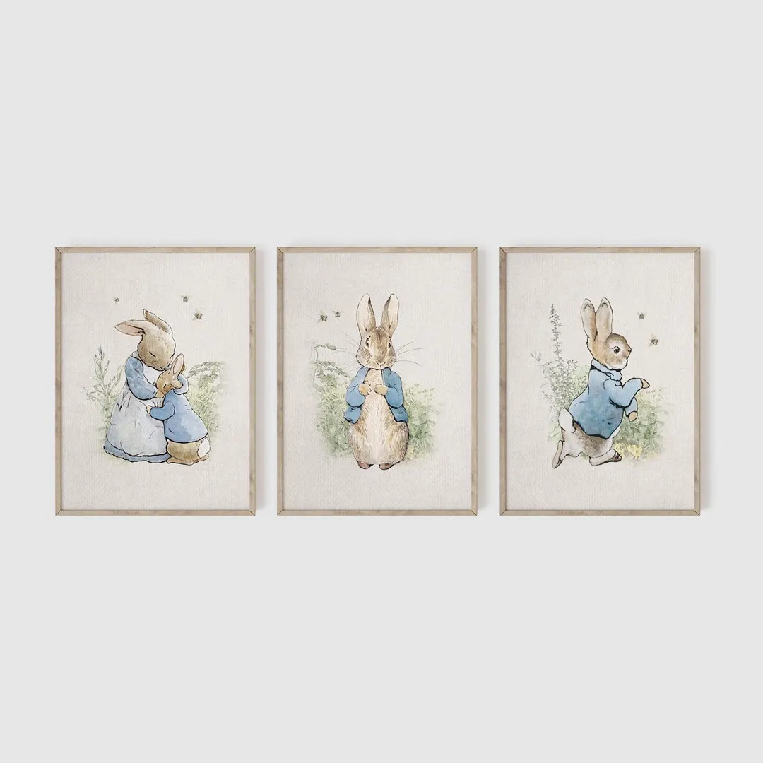 Peter Rabbit Nursery, Set of 3, Vintage Bunny Nursery Wall Art, Woodland Nursery, Beatrix Potter,... | Etsy (US)
