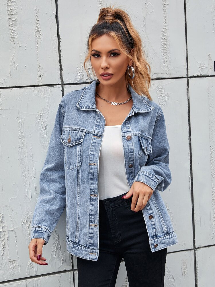 Flap Detail Denim Jacket | SHEIN