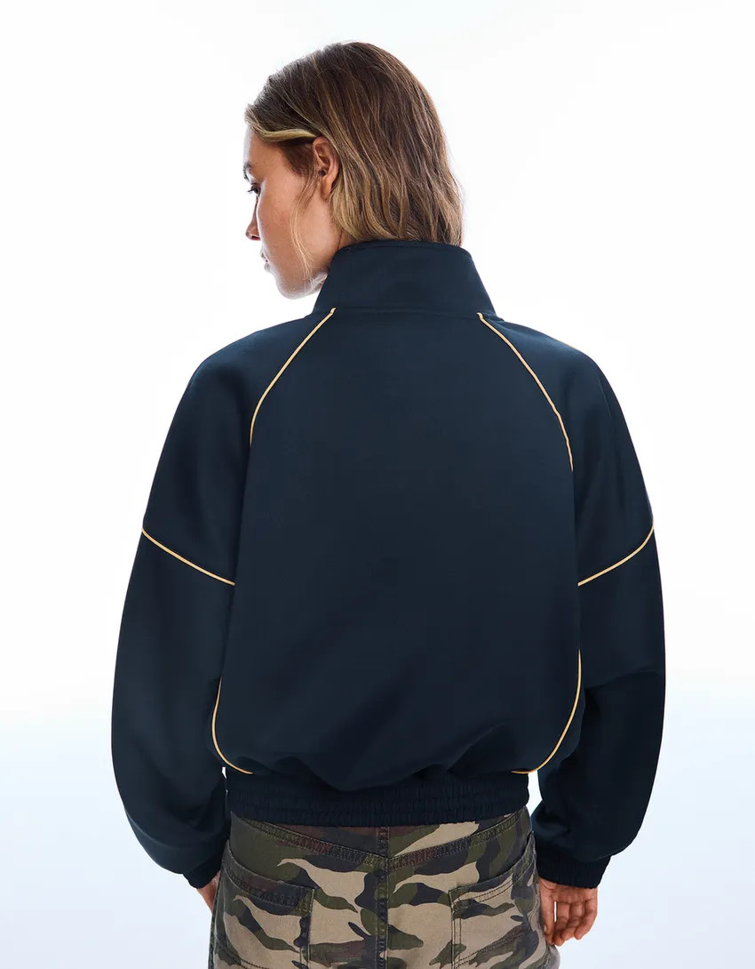 Contrast high neck jacket - Women | Bershka RewardStyle US