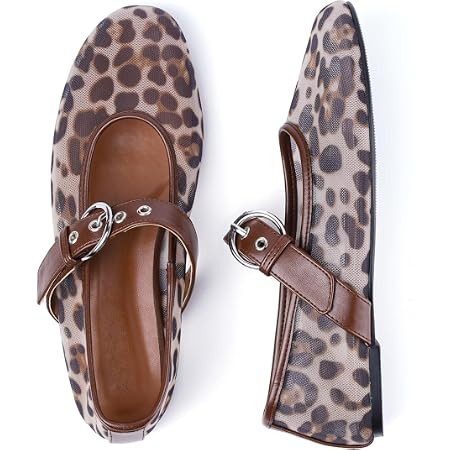 Leopard Flats for Women Mesh Ballet Flats Mary Jane Animal Print Shoes Slip On Casual Breathable ... | Amazon (US)