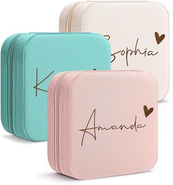 DayOfShe Bridesmaid Gifts Personalized Travel Jewelry Box with Name as Bachelorette Party Favors ... | Amazon (US)