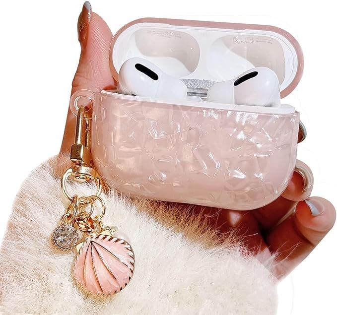 Cute Airpod Pro 2 Case (2022) with Glitter Shell Pearl Keychain Marble Hard TPU Protective Cover ... | Amazon (US)