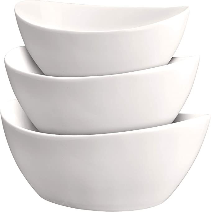 3 Piece Serving Bowl Set – Elegant White Porcelain Salad Bowls for Fruit, Salad, Pasta and Soup... | Amazon (US)