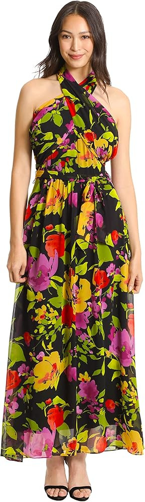 London Times Women's Women's Dresses Twist Neck Feminine Chiffon Halter Maxi Dress Occasion Guest... | Amazon (US)