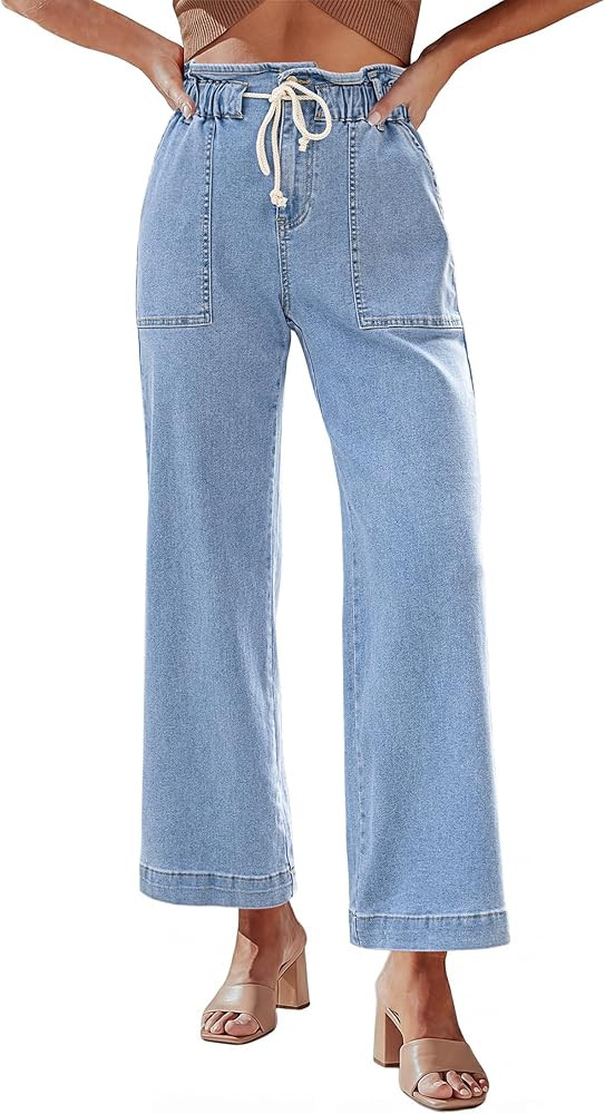 luvamia Wide Leg Jeans for Women Trendy High Waisted Elastic Waist Paperbag Drawstring Stretchy D... | Amazon (US)
