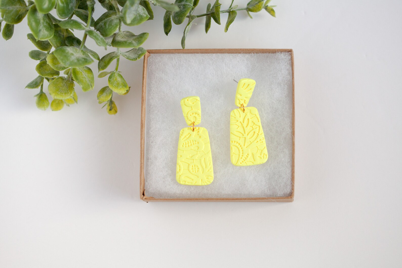 Bright Yellow Floral Dangle Earrings Hypoallergenic and Lightweight Handmade With Clay Neon Yello... | Etsy (US)