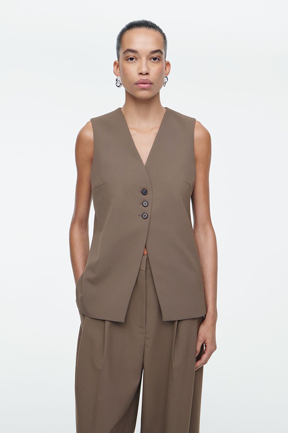 LONGLINE TAILORED TWILL WAISTCOAT - MOLE - COS | COS UK