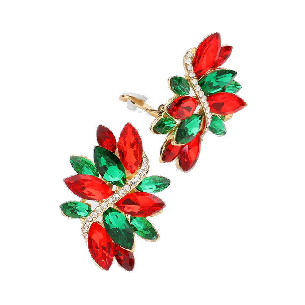 Dazzling Crystal Marquis Leaf Cluster Statement Clip On Earrings, 1.87&quot; | Rosemarie Collections