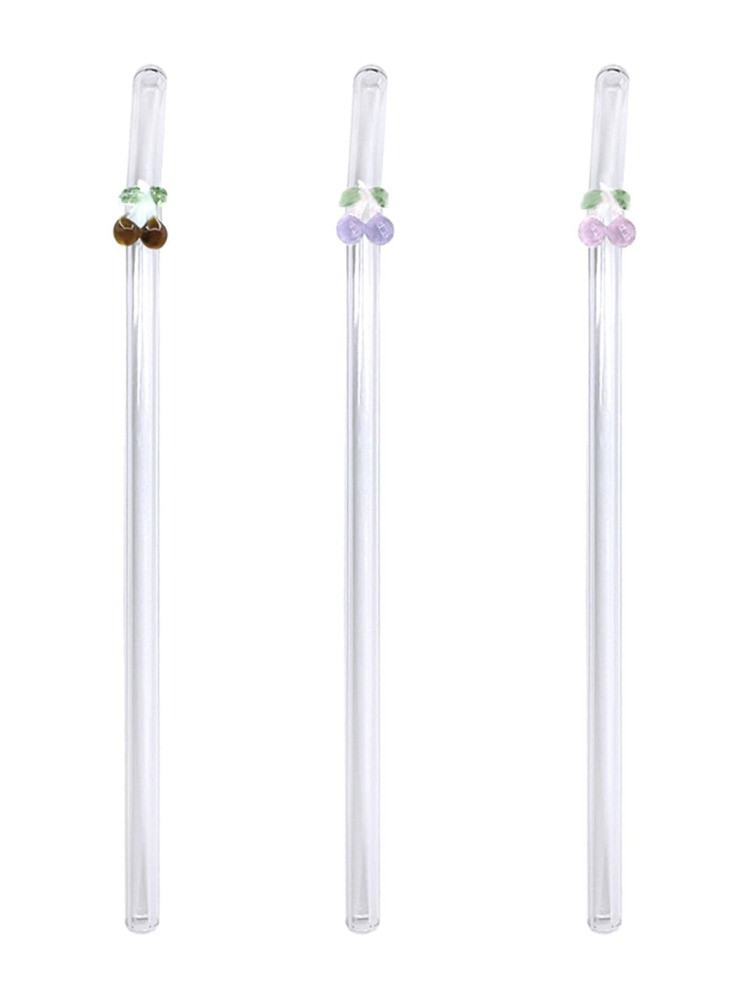 3pcs Cherry Detail Clear Straw, Simple Clear Class Drink Straw For Drink | SHEIN