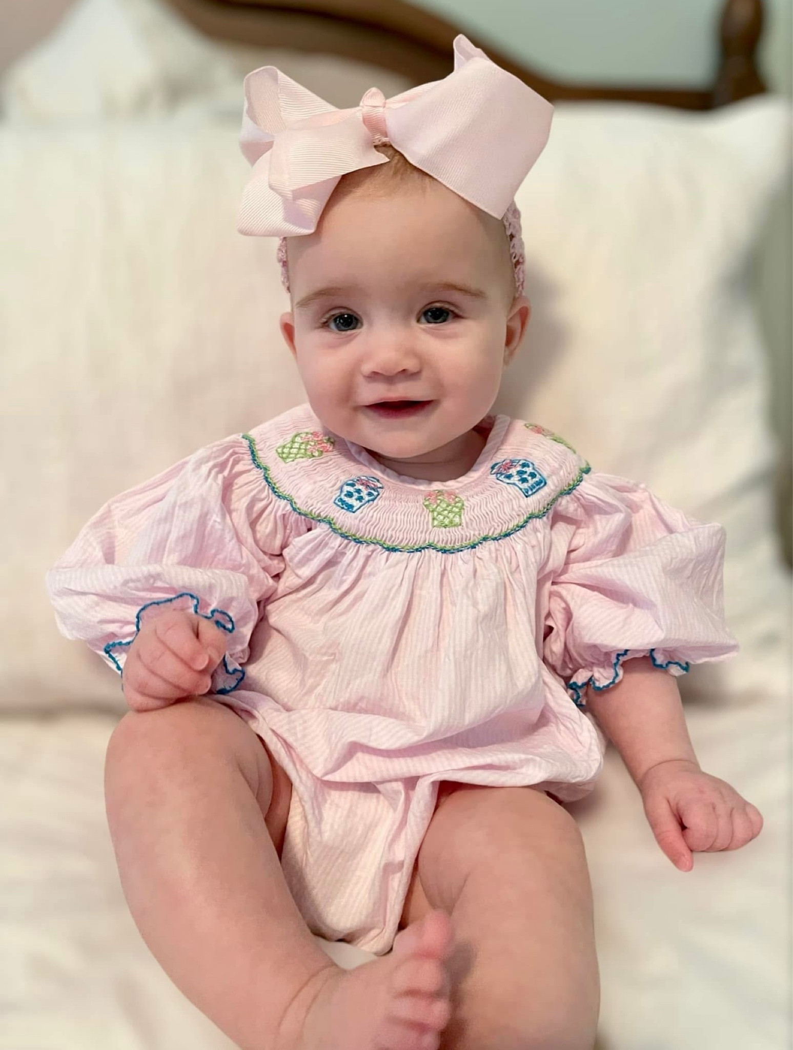 Ginger jar smocked baby bubble, grandmillennial baby 

#LTKBaby #LTKKids #LTKFindsUnder50