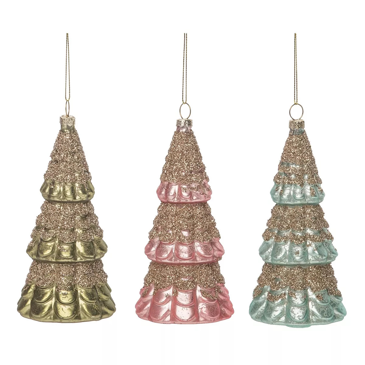 Transpac Glass 6 in. Multicolored Christmas Vintage Tree Ornament Set of 3 | Target