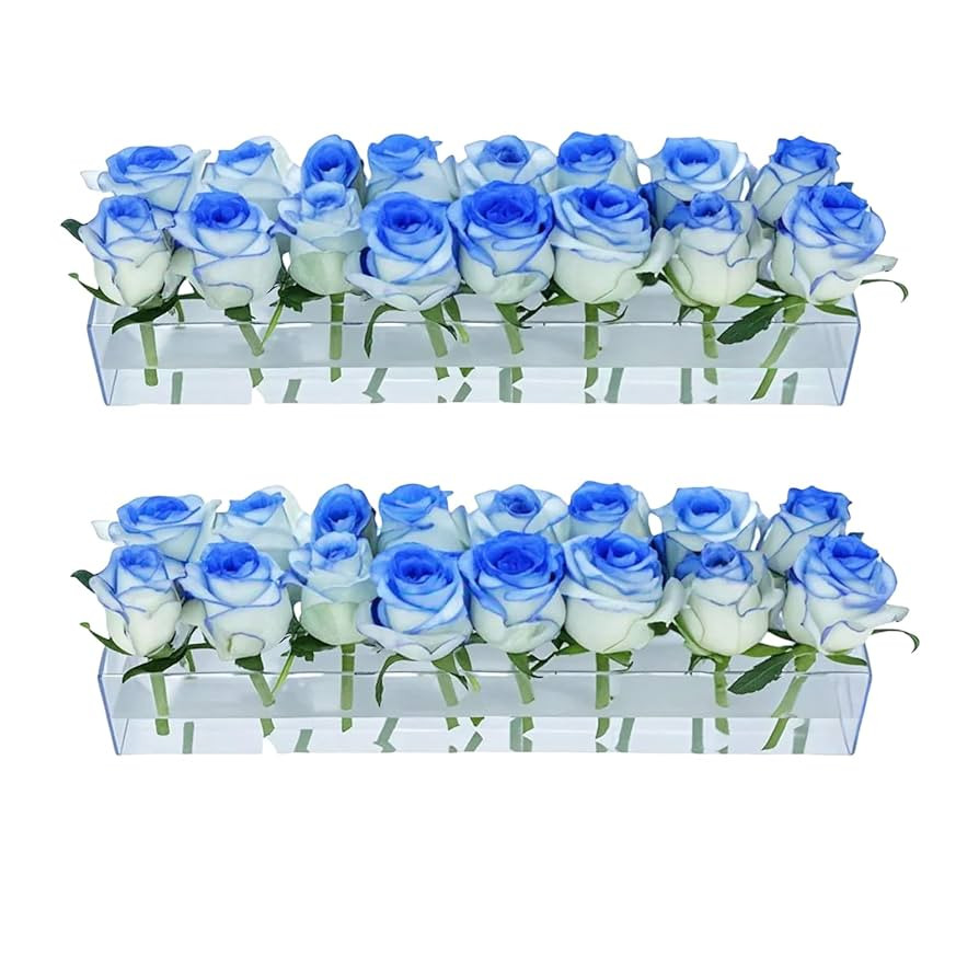 2Pack Clear Acrylic Flower Vase Rectangular, 15.7 Inches Long Floral Centerpiece Low Vases with H... | Amazon (US)
