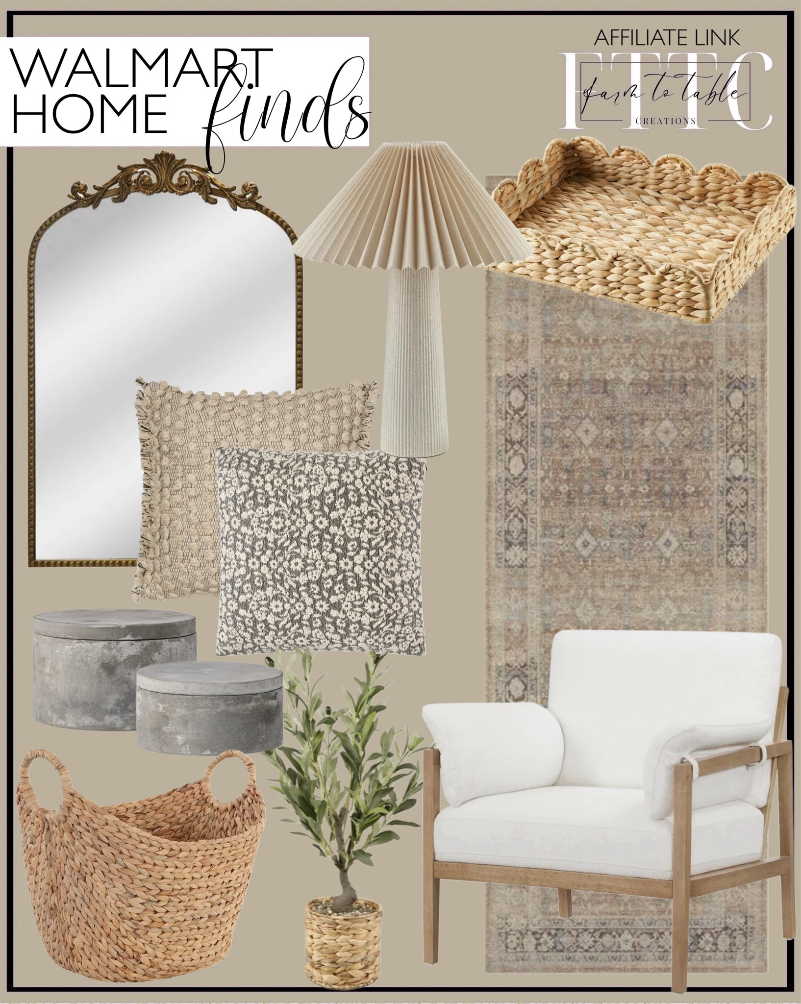 Walmart Home Finds. Follow @farmtotablecreations on Instagram for more inspiration.

11" x 14" Scalloped Woven Natural Water Hyacinth Decorative Tray. Flora Bunda 26" Artificial Olive Tree in Natural Woven Rattan Basket. 18" Ivory Pleated Shade Ribbed Ceramic Table Lamp. Better Homes & Gardens Neutral Persian Indoor 2.5' x 7' Runner Rug. 20" x 30" Filigree Arch Metal Wall Mirror Decor in Gold. Better Homes and Gardens Ivory Burned Blooms Pillow, 20"x20". Better Homes & Gardens Extra Large Natural Water Hyacinth Boat Decorative Storage Basket. Better Homes & Gardens Nubby Dots Pillow, 20" x 20", Square, Neutral, 1 per Pack. Beautiful Black Metal Taper Candle Holders by Drew Barrymore, Set of 3. Beautiful Wrap Me Up Accent Chair with Removable Cushions by Drew, Cream. Bloomingville Set of 2 Grey Round Decorative Cement Lids Boxes. 

Walmart Home Finds. Walmart Flash Deals. Walmart Deals. 



#LTKHome #LTKSaleAlert #LTKFindsUnder50