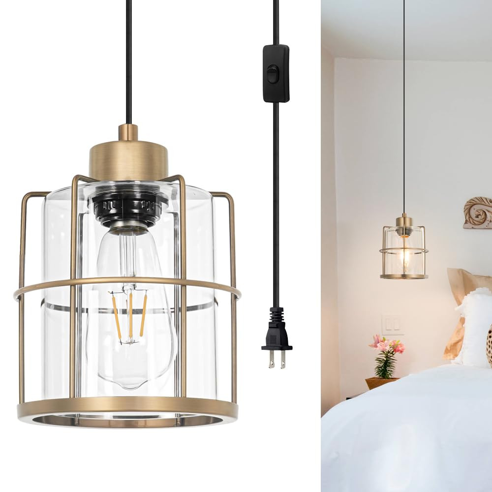 Modern Industrial Plug-in Hanging Pendant Light, Clear Glass Shade Hanging Lamp with Plug in Cord... | Amazon (US)
