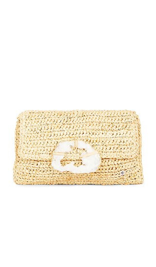 florabella Esplendor Crochet Raffia Clutch in Natural & Gold. Size all. | Revolve Clothing (Global)
