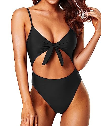 Tempt Me Black Women One Piece Bathing Suits Cutout Tie Knot Front Swimsuits Sexy Monokini S | Amazon (US)