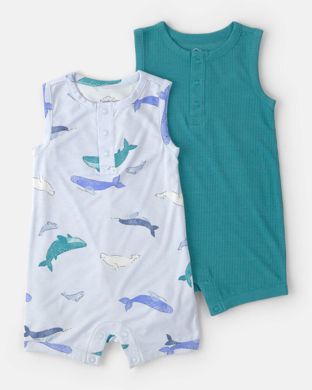 Baby 2-Pack Whale PurelySoft Sleeveless Romper Set - Blue | Carter's Inc
