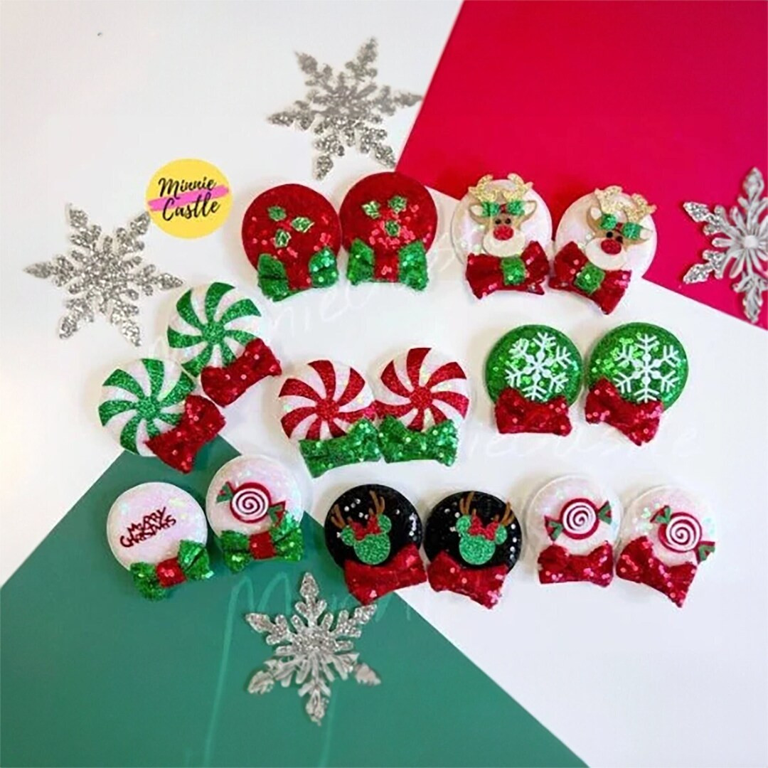 Minnie Ears Hair Clips, Christmas Ears, Mickey Ears, Mouse Ear Hair Clip for Kids , Toddlers, Hol... | Etsy (US)