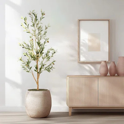 Faux Olive Tree with Real Wood Trunk for Home Office Patio Front Door Porch Room Décor | Wayfair North America