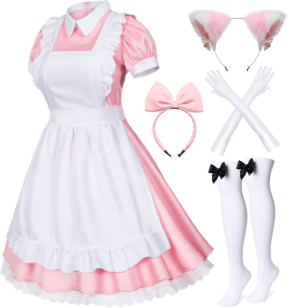 Wannsee Japanese Anime 6Pcs Lolita French Maid Apron Fancy Dress Cosplay Costume Gloves Headwear ... | Amazon (US)