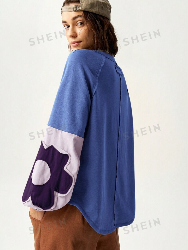 SHEIN BohoFeels Women's Crew Neck Floral Color Block Long Sleeve Casual Comfortable Sweatshirt | SHEIN