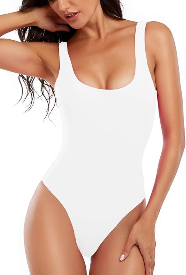 Women's One Piece Retro U Back Swimsuits Tummy Control Padding Bathing Suit High Cut Swimwear | Amazon (US)