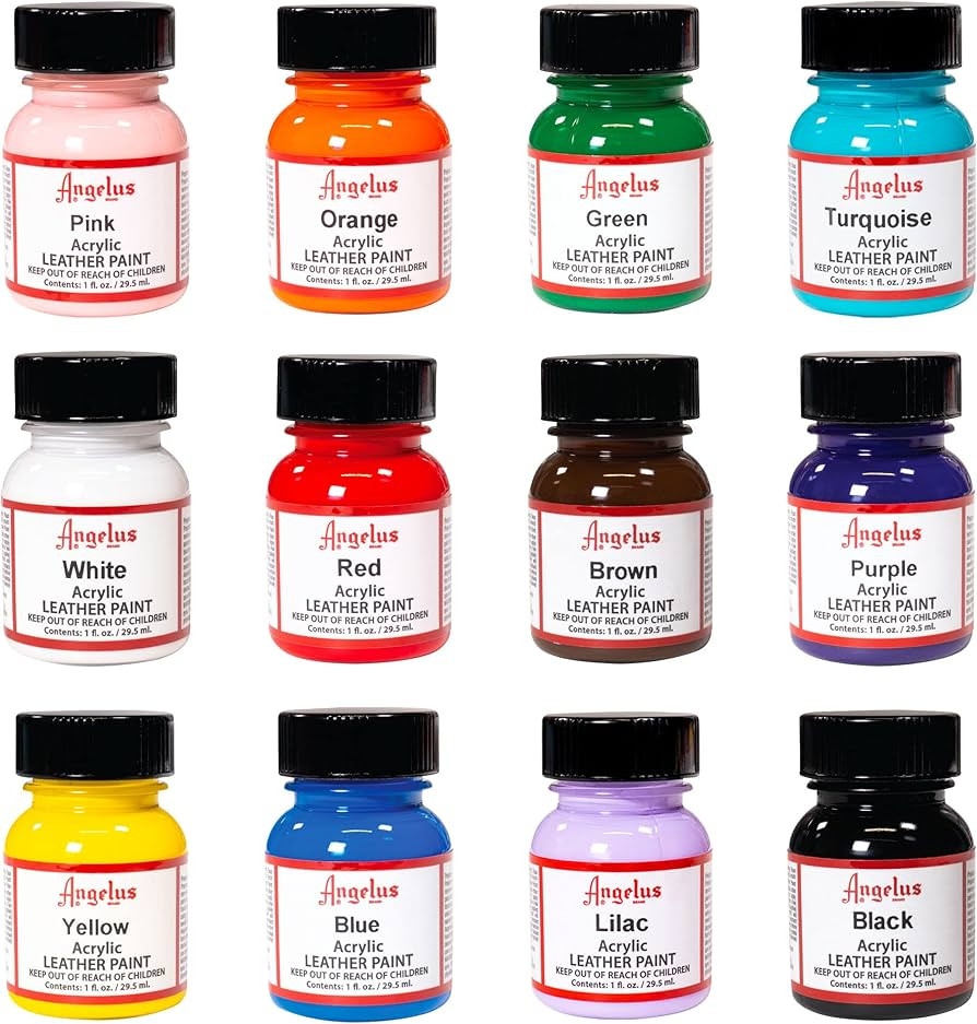 Angelus Brand Acrylic Paint Starter Kit 12 1oz Leather Vinyl Sneaker | Amazon (US)