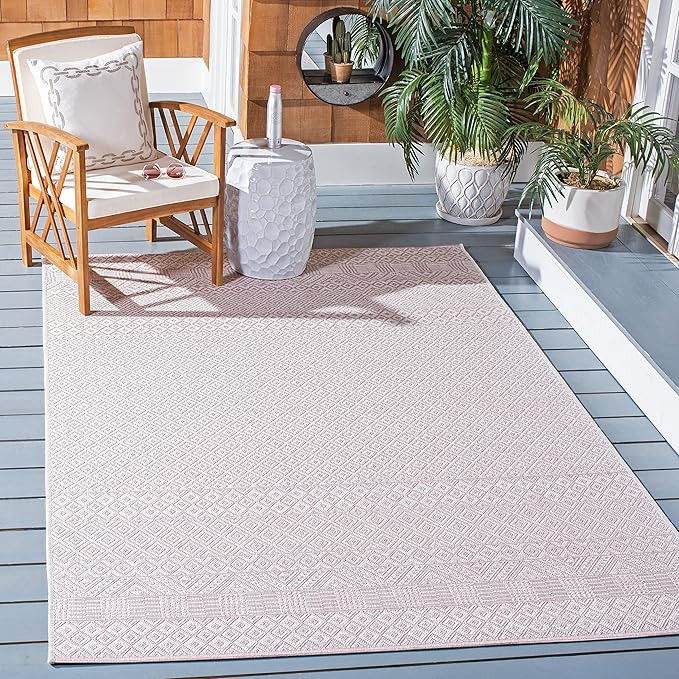 SAFAVIEH Courtyard Collection 9' x 12' Ivory/Soft Pink CY8235 Indoor/-Outdoor Waterproof Easy-Cle... | Amazon (US)